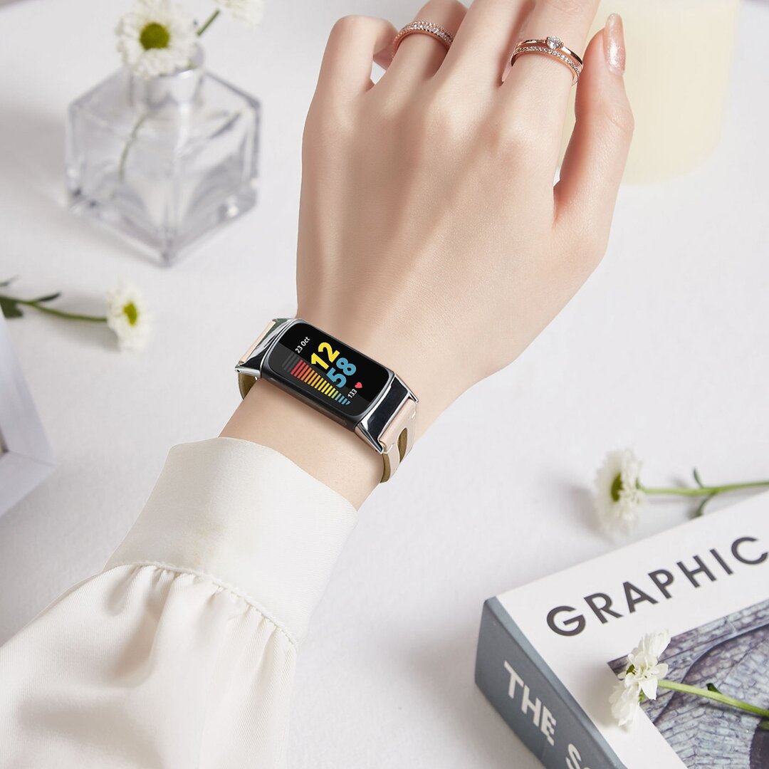 Fitbit Charge 5 &amp; 6 Armband - PU-Leder - Beige