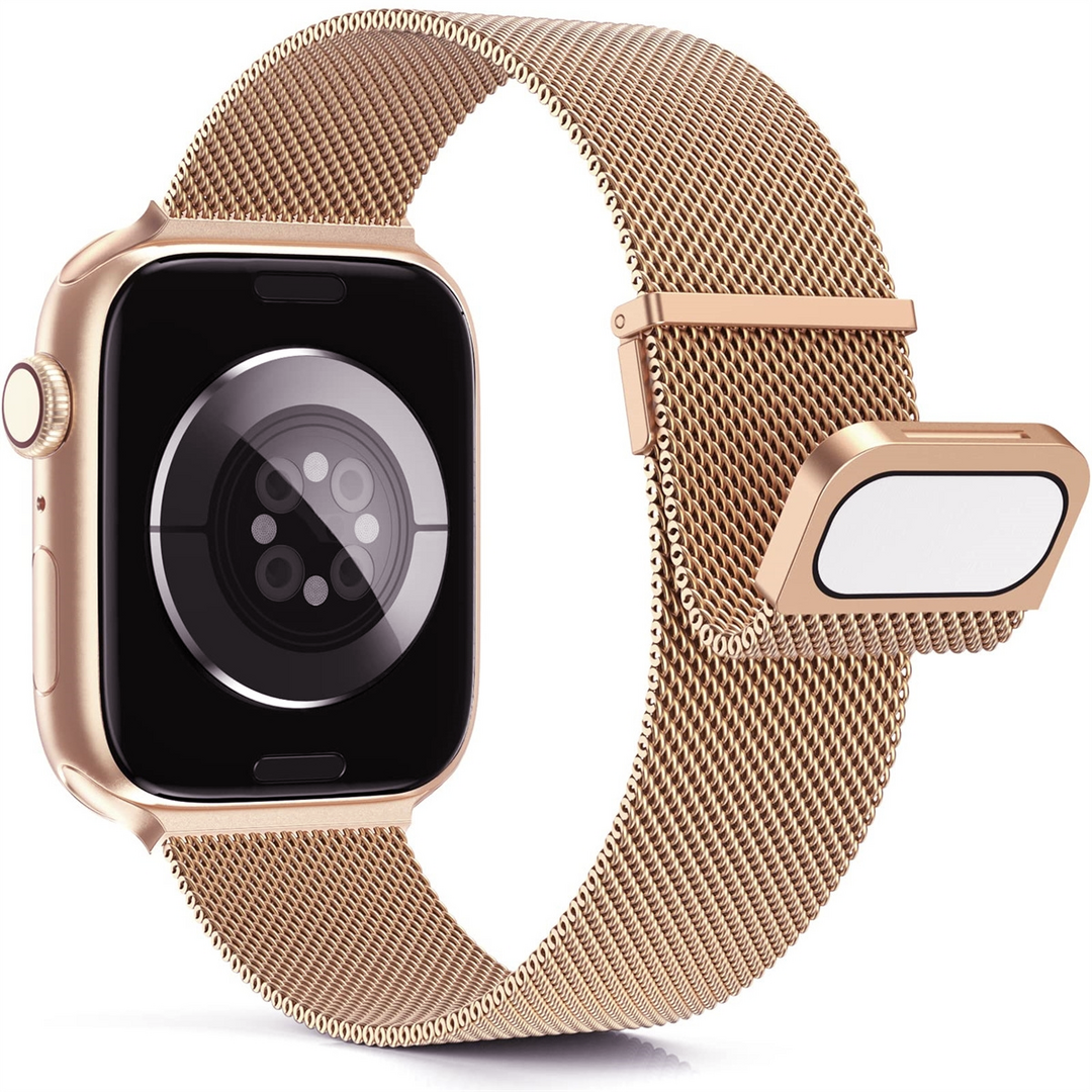 Milanaise Band - Champagner / Ros&eacute;gold - Extra starker Magnet - Geeignet f&uuml;r Apple Watch 38mm / 40mm / 41mm / 42mm