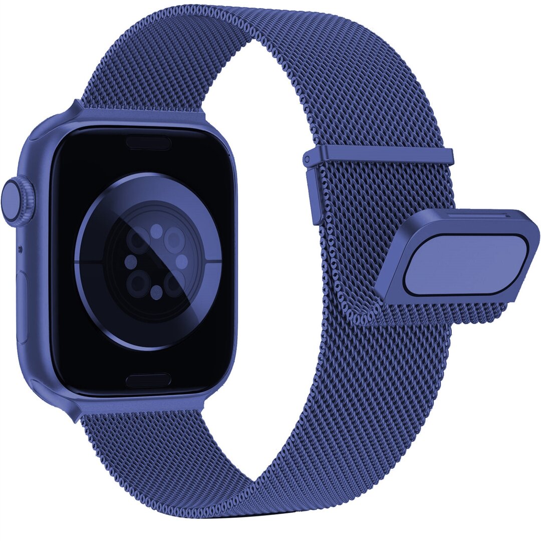 Milanaise Armband - Dunkelblau - Extra starker Magnet - Geeignet f&uuml;r Apple Watch 44mm / 45mm / 46mm / 49mm