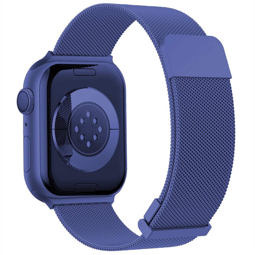 Milanaise Armband - Dunkelblau - Extra starker Magnet - Geeignet f&uuml;r Apple Watch 44mm / 45mm / 46mm / 49mm