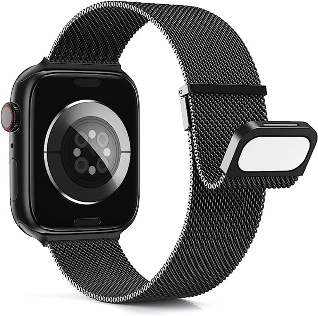 Milanaise Band - Schwarz - Extra starker Magnet - Geeignet f&uuml;r Apple Watch 44mm / 45mm / 46mm / 49mm