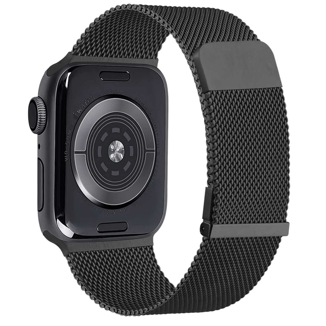 Milanaise Band - Schwarz - Extra starker Magnet - Geeignet f&uuml;r Apple Watch 44mm / 45mm / 46mm / 49mm