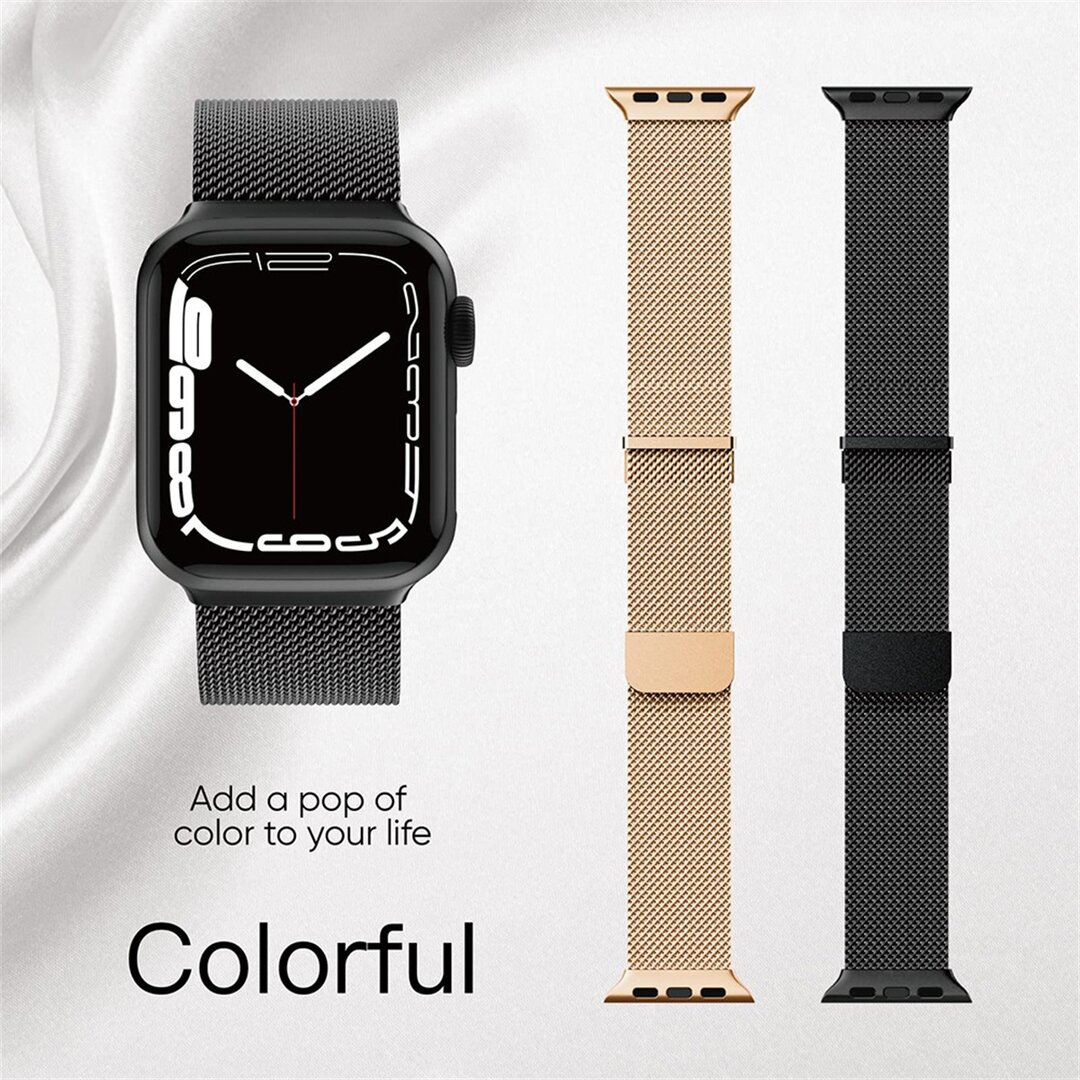 Milanaise Band - Schwarz - Extra starker Magnet - Geeignet f&uuml;r Apple Watch 44mm / 45mm / 46mm / 49mm