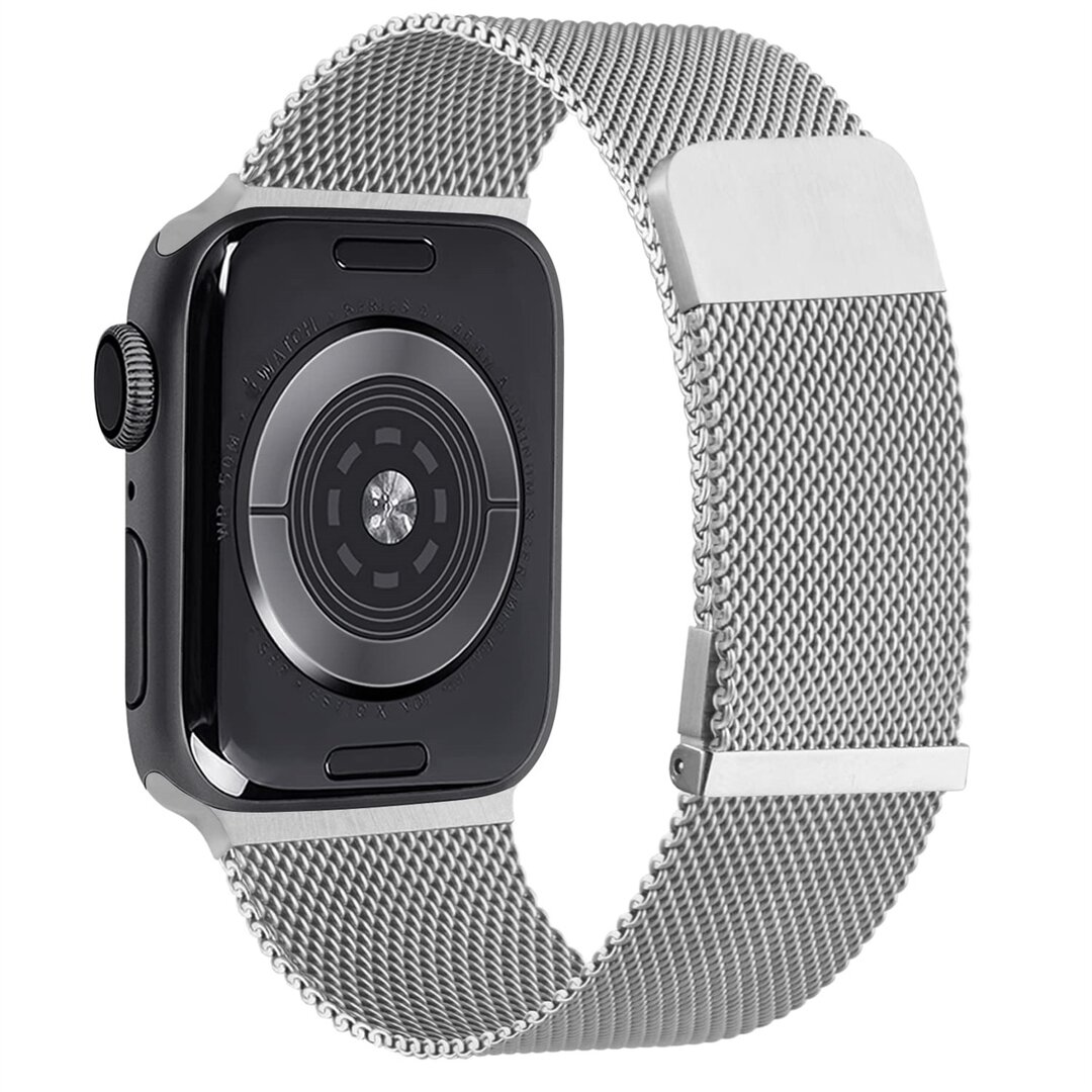 Milanaise Band - Silber - Extra starker Magnet - Geeignet f&uuml;r Apple Watch 44mm / 45mm / 46mm / 49mm