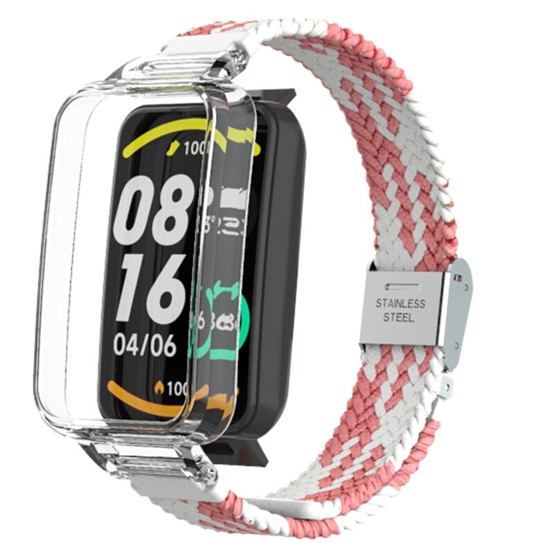 Geflochtenes Nylonband mit H&uuml;lle - Rosa mit Wei&szlig; - Xiaomi Smart band 7 Pro