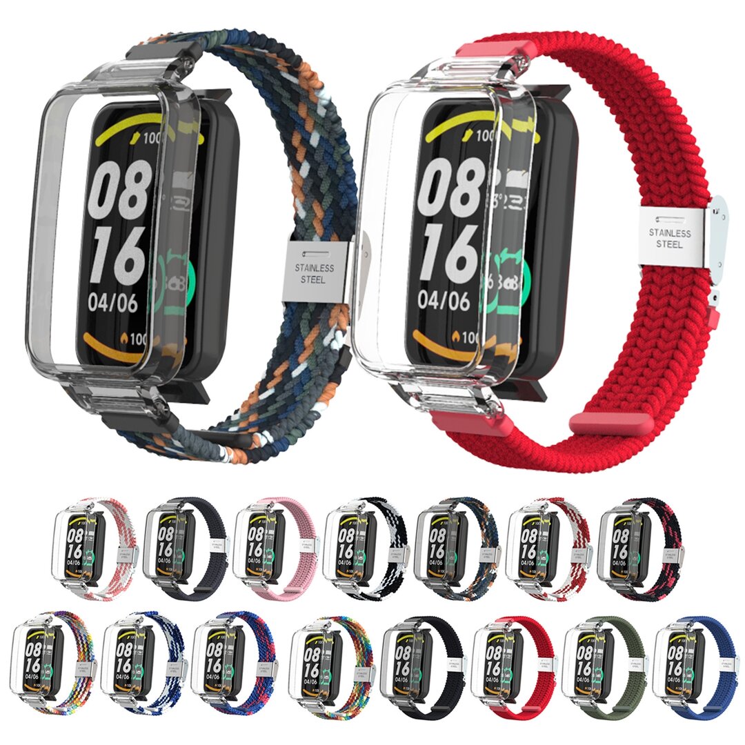 Geflochtenes Nylonband mit H&uuml;lle - Blau mit Rot - Xiaomi Smart band 7 Pro