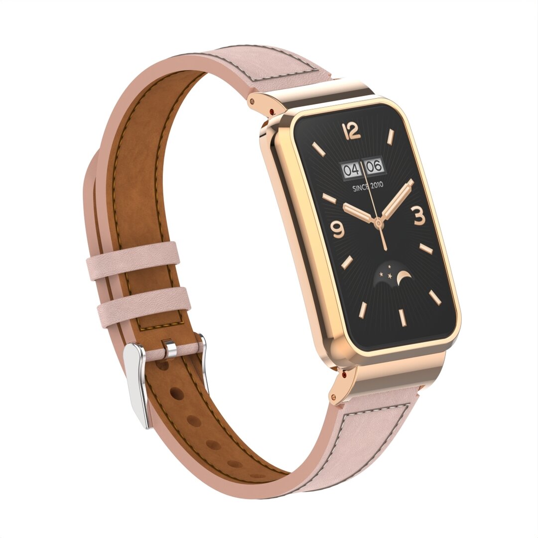 Klassisches Lederband mit H&uuml;lle - Pink - Xiaomi Smart band 7 Pro