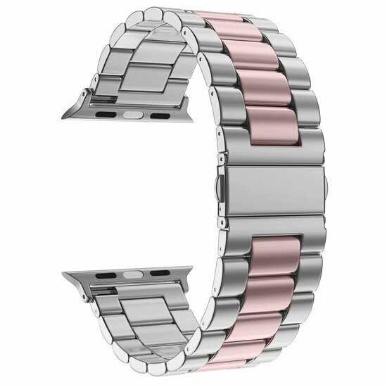 Stahlgliederarmband - Silber mit Rosa - Geeignet f&uuml;r Apple Watch 38mm / 40mm / 41mm / 42mm