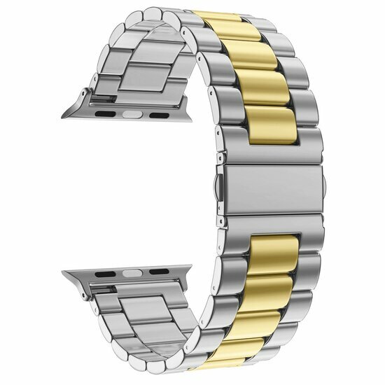 Stahlgliederarmband - Silber mit Gold - Geeignet f&uuml;r Apple Watch 38mm / 40mm / 41mm / 42mm