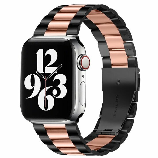 Stahlgliederarmband - Schwarz mit Ros&eacute;gold - Geeignet f&uuml;r Apple Watch 38mm / 40mm / 41mm / 42mm