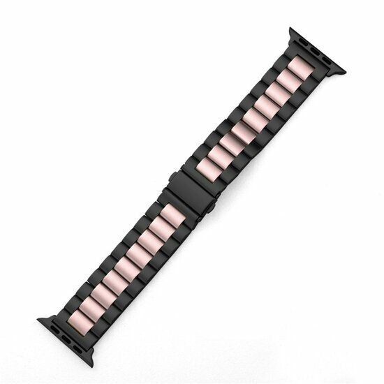 Stahlgliederarmband - Schwarz mit Rosa - Passend f&uuml;r Apple Watch 38mm / 40mm / 41mm / 42mm