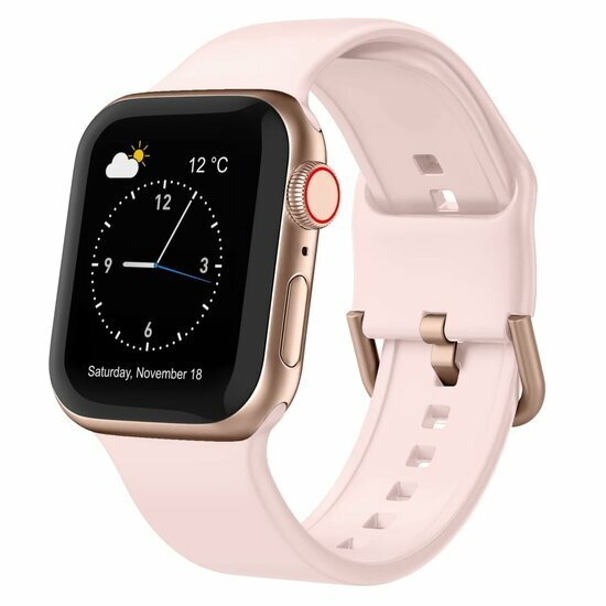 Weiches Silikonarmband mit Schnallenverschluss - Hellrosa - Geeignet f&uuml;r Apple Watch 38mm / 40mm / 41mm / 42mm