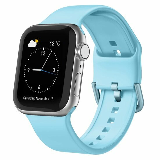 Weiches Silikonarmband mit Schnallenverschluss - Hellblau - Geeignet f&uuml;r Apple Watch 38mm / 40mm / 41mm / 42mm