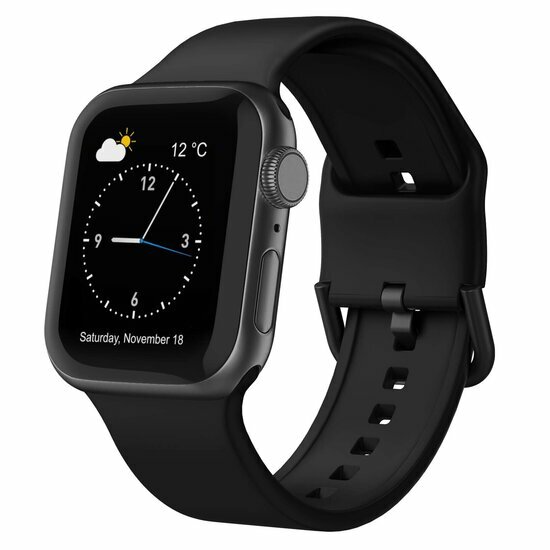 Weiches Silikonarmband mit Schnallenverschluss - Schwarz - Geeignet f&uuml;r Apple Watch 44mm / 45mm / 49mm