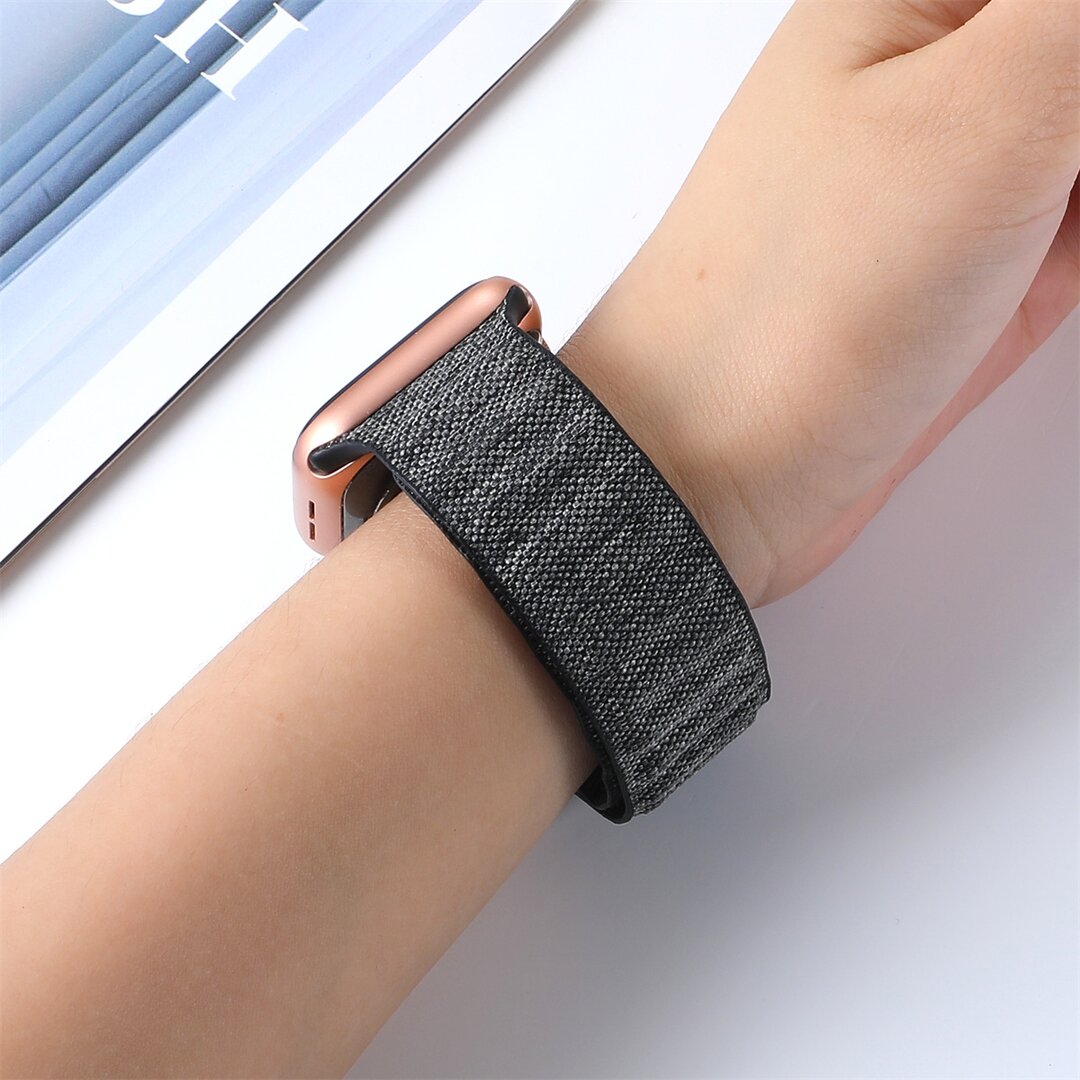 Denim-Nylonarmband - Schwarz - Geeignet f&uuml;r Apple Watch 38mm / 40mm / 41mm / 42mm