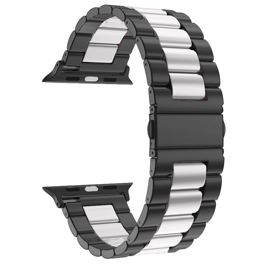 Stahlgliederband - Schwarz mit Silber - Geeignet f&uuml;r Apple Watch 38mm / 40mm / 41mm / 42mm