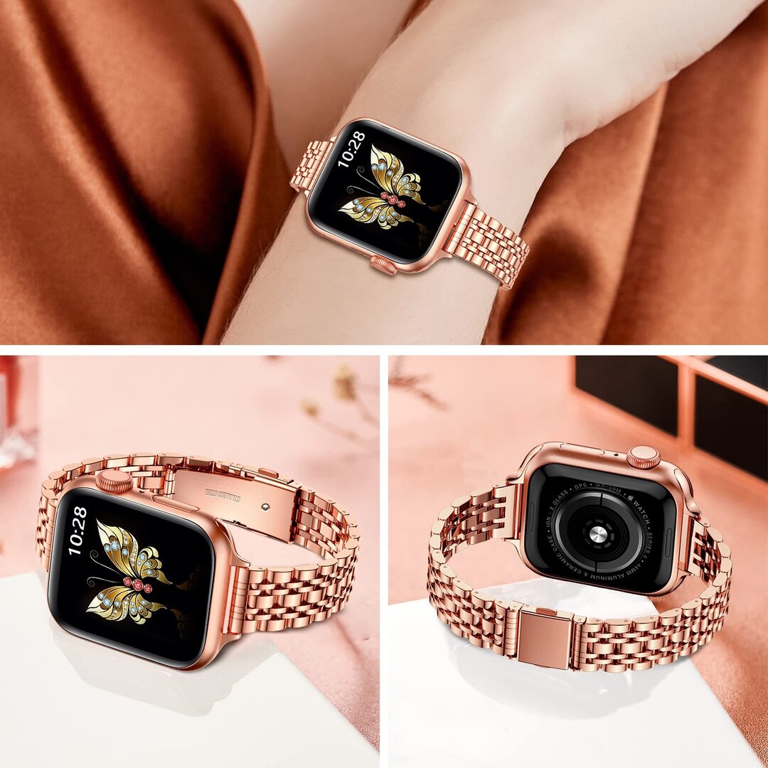 Stahlband Slim Fit - Ros&eacute;gold - Geeignet f&uuml;r Apple Watch 38mm / 40mm / 41mm / 42mm