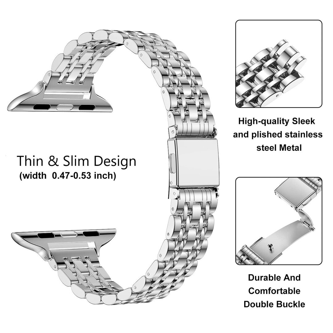 Stahlband Slim Fit - Silber - Geeignet f&uuml;r Apple Watch 38mm / 40mm / 41mm / 42mm