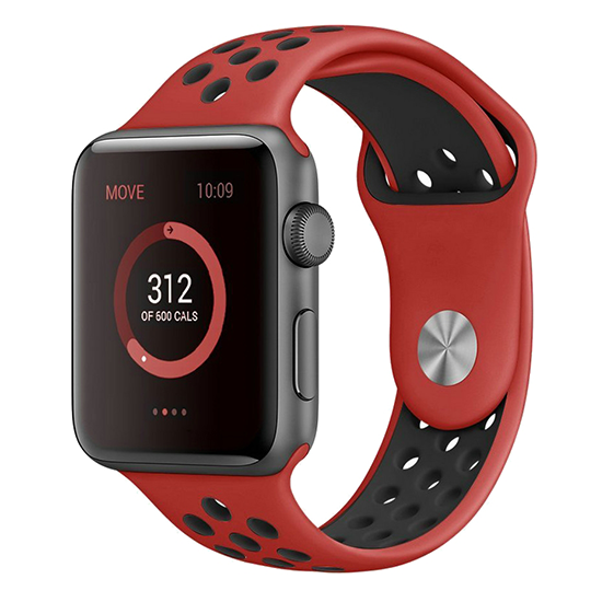 Sportarmband - Gr&ouml;&szlig;e: M/L - Rot + Schwarz - Geeignet f&uuml;r Apple Watch 44mm / 45mm / 46mm / 49mm