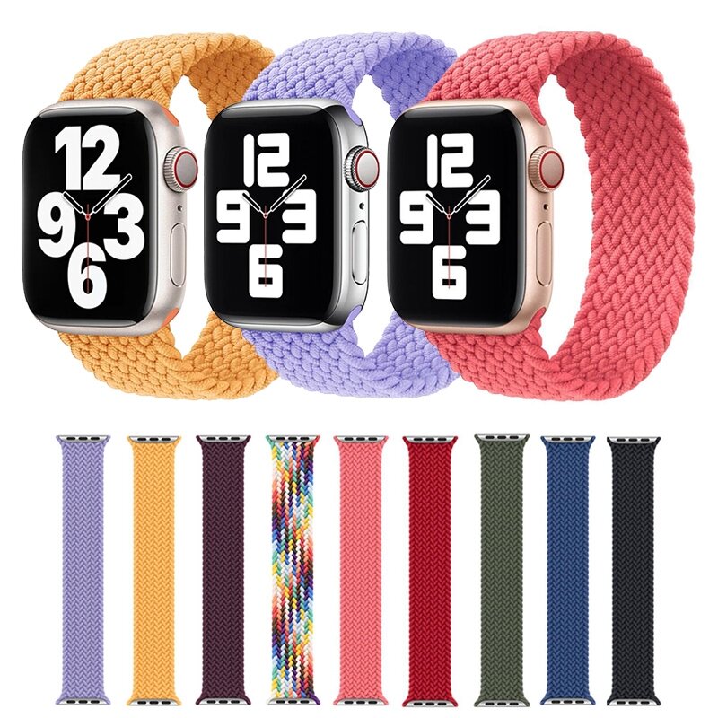 Geflochtenes Solo Loop Nylonband - Gr&ouml;&szlig;e: M - Weiches Orange - Geeignet f&uuml;r Apple Watch 44mm / 45mm / 46mm / 49mm