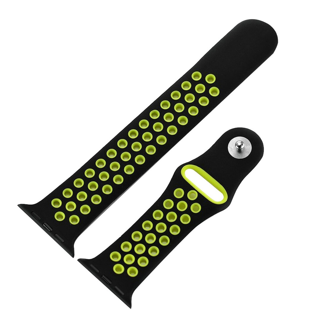 Sportarmband - Gr&ouml;&szlig;e: M/L - Schwarz + Gelb - Geeignet f&uuml;r Apple Watch 44mm / 45mm / 46mm / 49mm