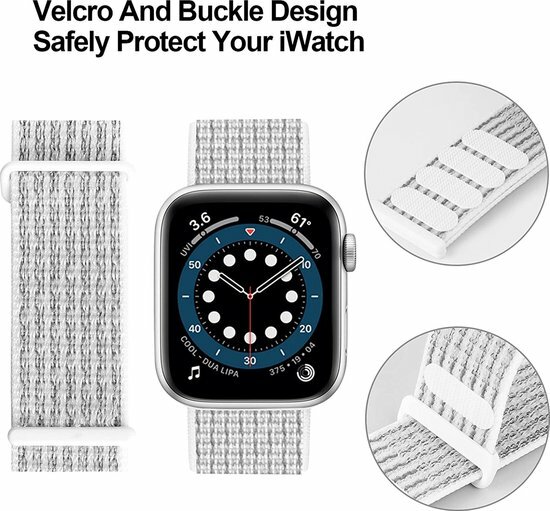 Nylon Sport Looparmband - Wei&szlig; - Extra starker Klettverschluss - Geeignet f&uuml;r Apple Watch 38mm / 40mm / 41mm