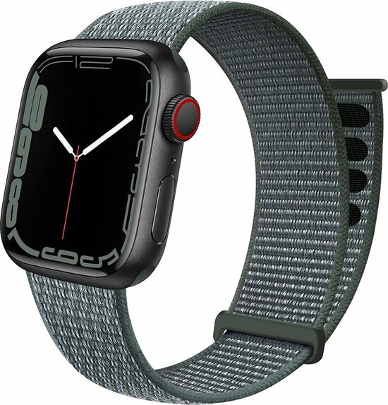 Nylon Sport Looparmband - Grau-Gr&uuml;n - Extra starker Klettverschluss - Geeignet f&uuml;r Apple Watch 38mm / 40mm / 41mm