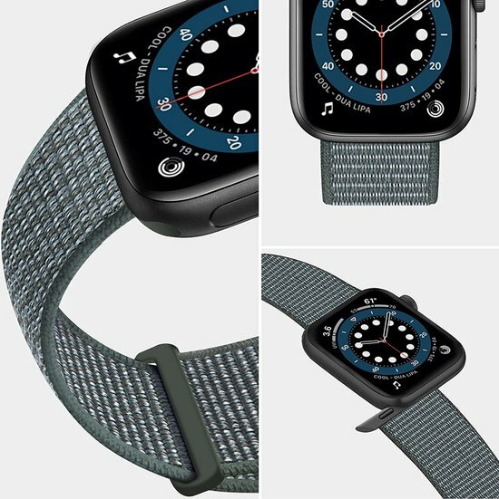Nylon Sport Looparmband - Grau-Gr&uuml;n - Extra starker Klettverschluss - Geeignet f&uuml;r Apple Watch 38mm / 40mm / 41mm