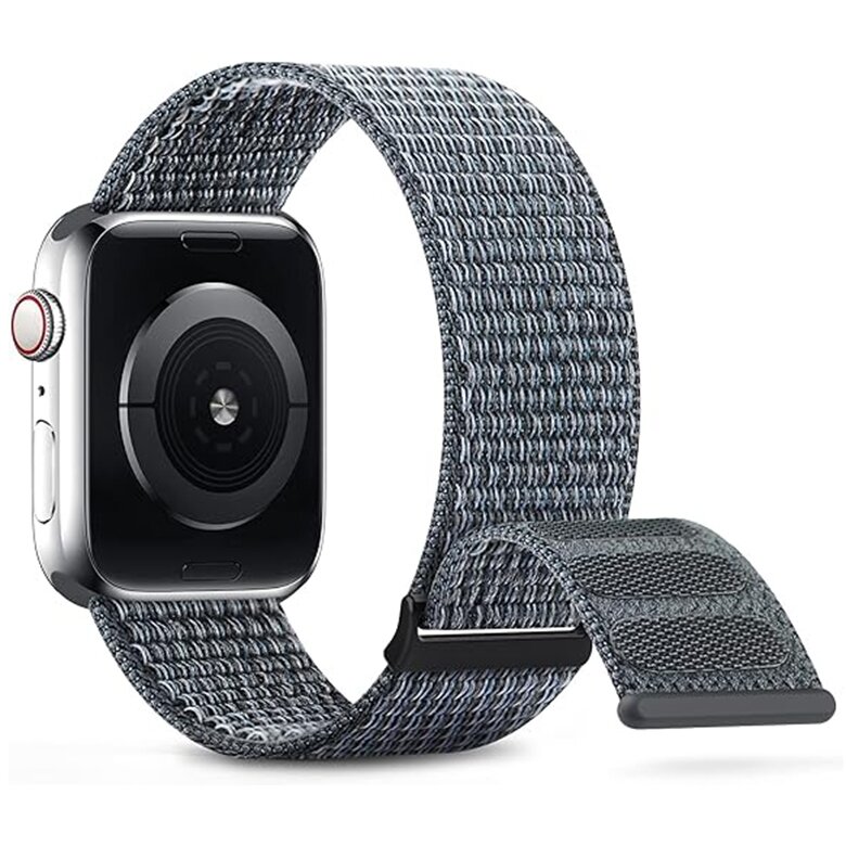 Nylon Sport Looparmband - Grau-gr&uuml;n - Extra starker Klettverschluss - Geeignet f&uuml;r Apple Watch 44mm / 45mm / 46mm / 49mm