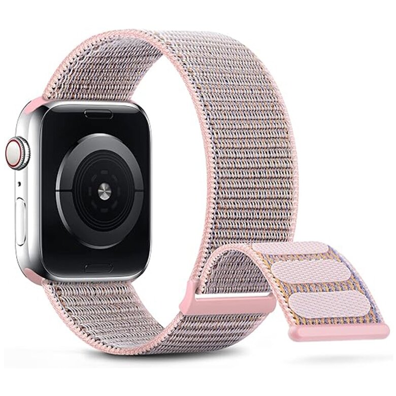 Nylon Sport Looparmband - Sandrosa - Extrastarker Klettverschluss - Geeignet f&uuml;r Apple Watch 44mm / 45mm / 46mm / 49mm