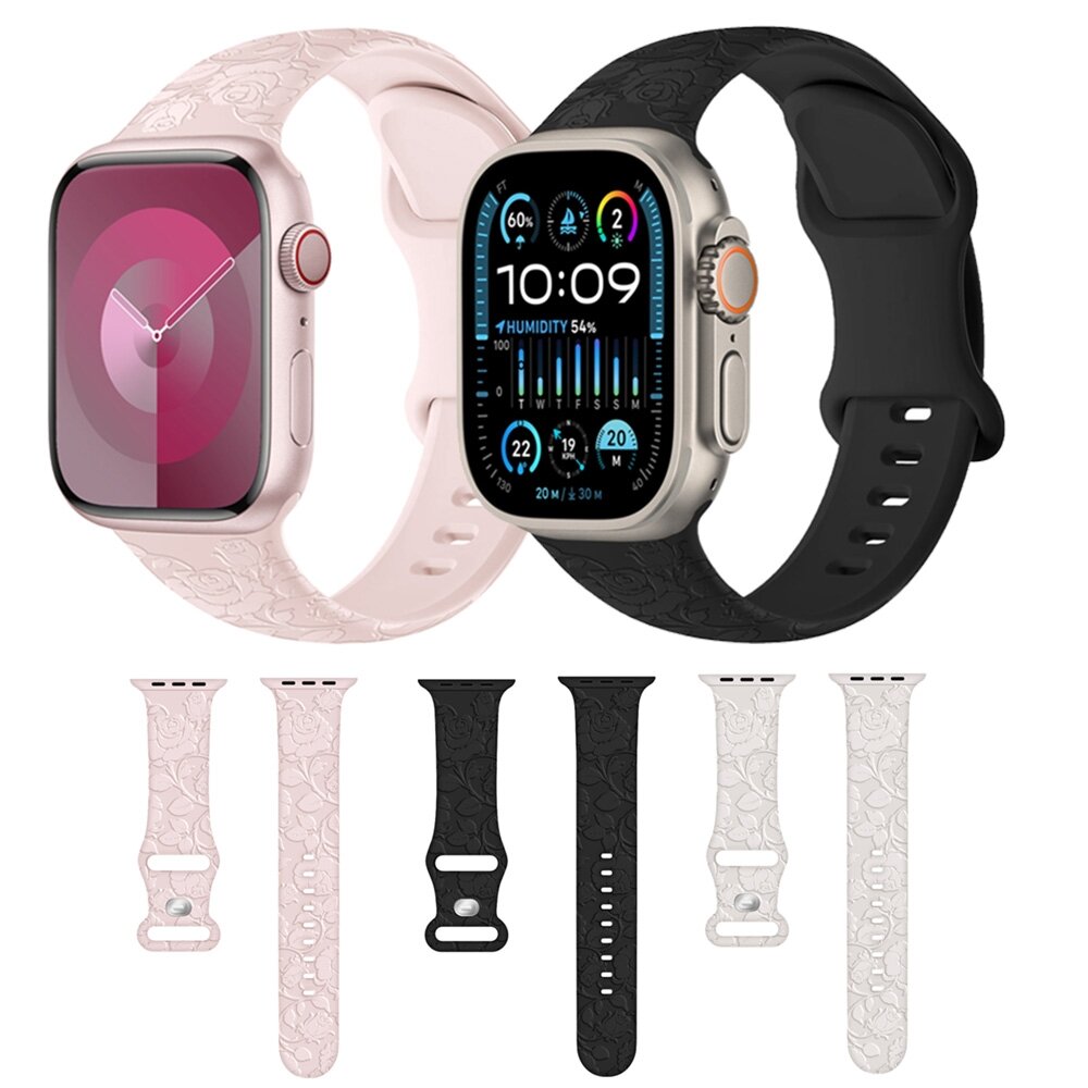 Silikonband Rose Print - Polarstern / Starlight - Passend f&uuml;r Apple Watch 44mm / 45mm / 46mm / 49mm