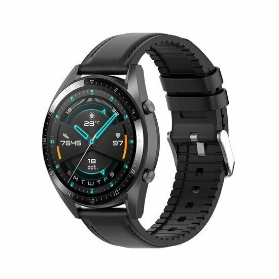 Leder + Silikonarmband - Schwarz - Samsung Galaxy Watch 7 - 40mm / 44mm &amp; Watch FE
