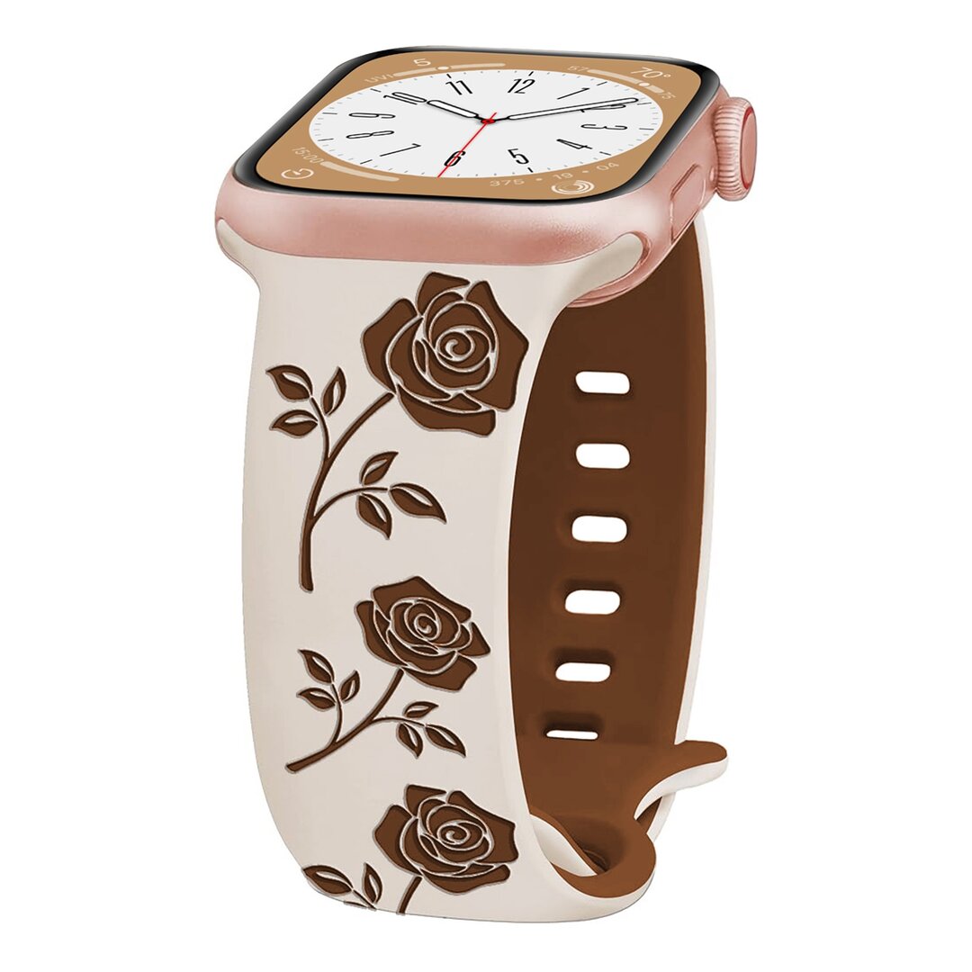 Silikonarmband mit Rosen - Starlight / Braun - Passend f&uuml;r Apple Watch 38mm / 40mm / 41mm