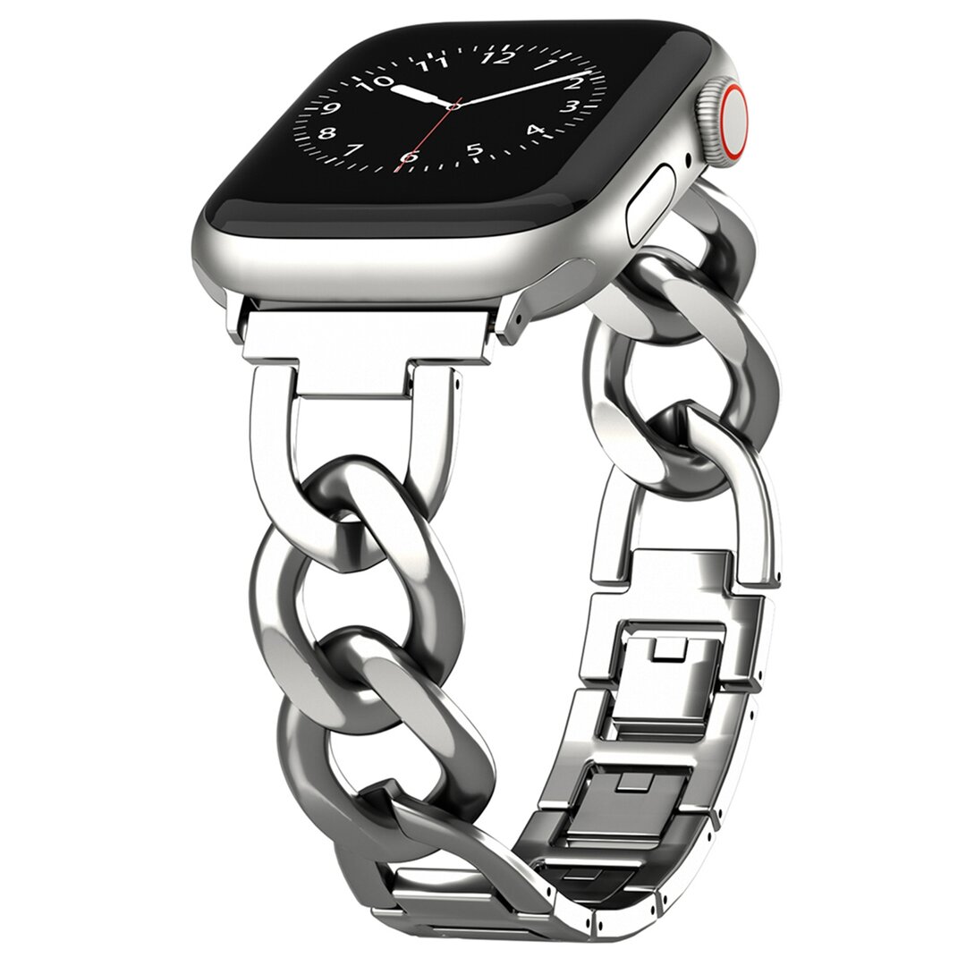 Schnellverschluss-Kettenarmband aus Metall - Silber - Geeignet f&uuml;r Apple Watch 38mm / 40mm / 41mm