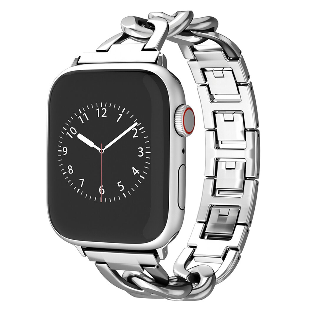 Schnellverschluss-Kettenarmband aus Metall - Silber - Geeignet f&uuml;r Apple Watch 44mm / 45mm / 46mm / 49mm