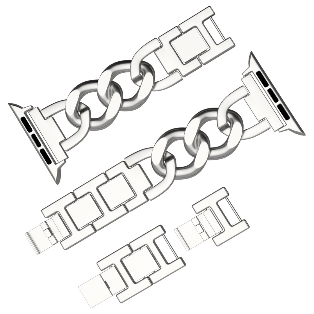 Schnellverschluss-Kettenarmband aus Metall - Silber - Geeignet f&uuml;r Apple Watch 44mm / 45mm / 46mm / 49mm