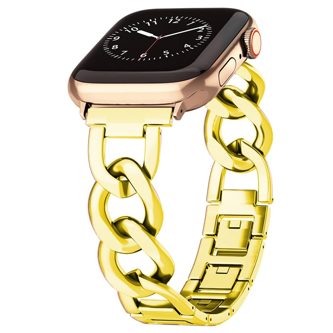 Schnellverschluss-Kettenarmband aus Metall - Gold - Geeignet f&uuml;r Apple Watch 44mm / 45mm / 46mm / 49mm