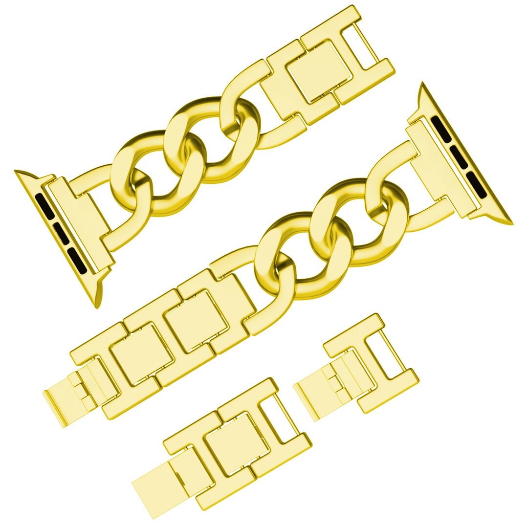 Schnellverschluss-Kettenarmband aus Metall - Gold - Geeignet f&uuml;r Apple Watch 44mm / 45mm / 46mm / 49mm