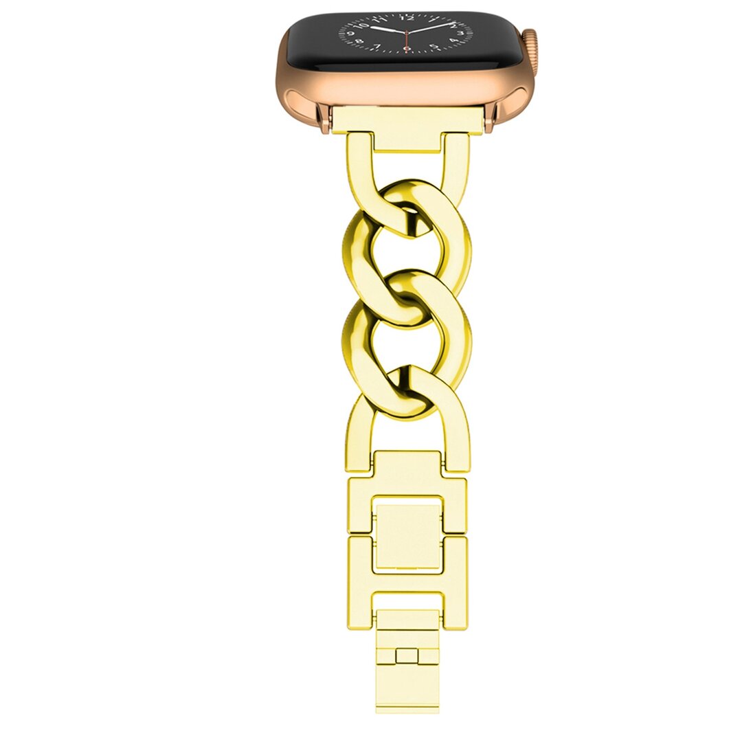 Schnellverschluss-Kettenarmband aus Metall - Gold - Geeignet f&uuml;r Apple Watch 44mm / 45mm / 46mm / 49mm