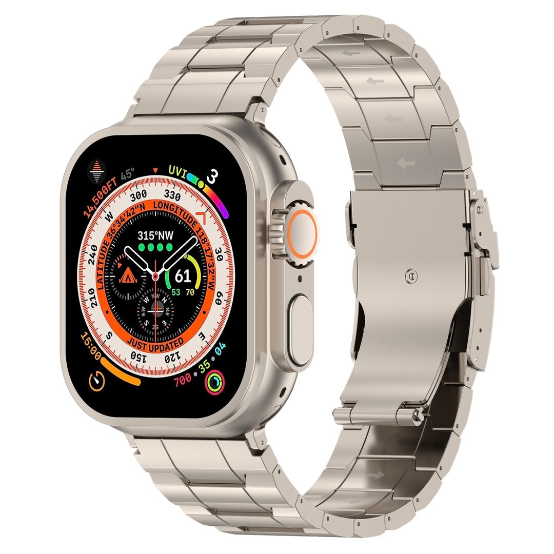 Titanium Premium Link Armband - Farbe Titanium - Geeignet f&uuml;r Apple Watch 44mm / 45mm / 46mm / 49mm
