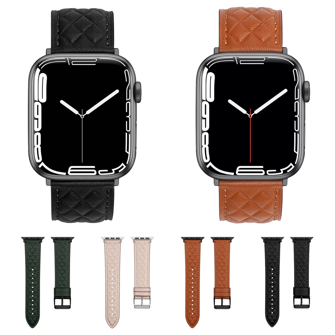 Lederband mit Rautenmuster - Braun - Geeignet f&uuml;r Apple Watch 38mm / 40mm / 41mm / 42mm