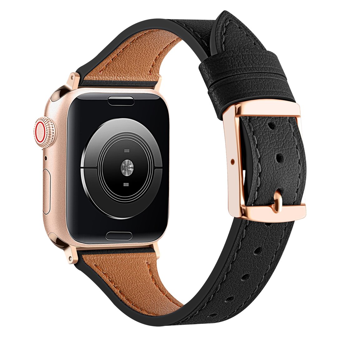 Lederarmband - Schwarz - Geeignet f&uuml;r Apple Watch 38mm / 40mm / 41mm / 42mm