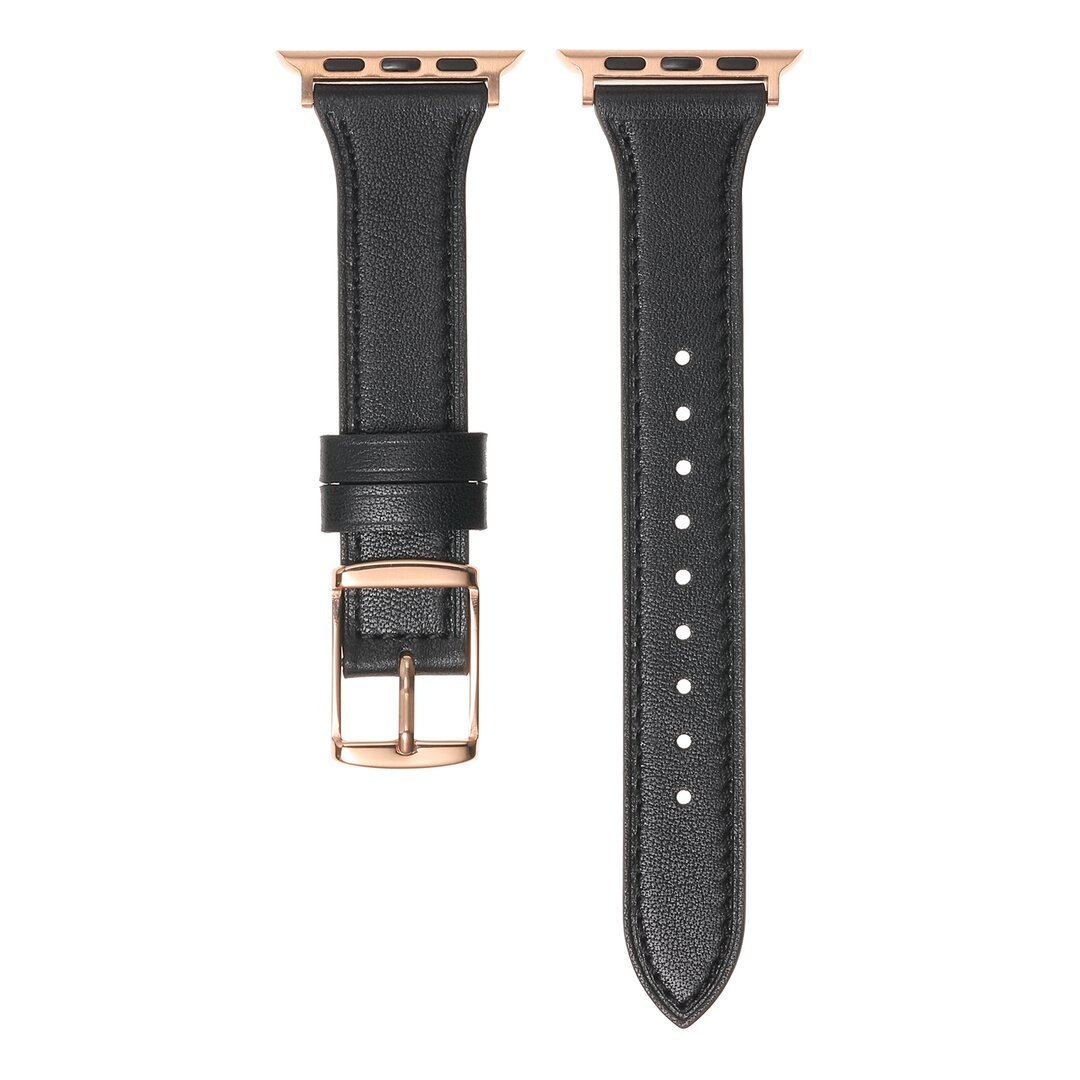 Lederarmband - Schwarz - Geeignet f&uuml;r Apple Watch 38mm / 40mm / 41mm / 42mm