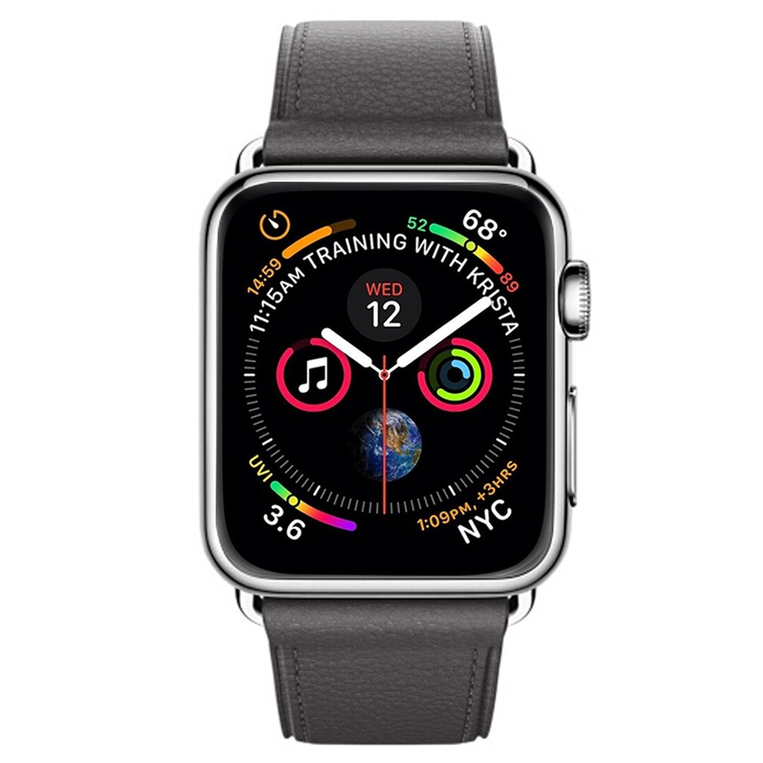Klassisches Lederarmband - Grau - Geeignet f&uuml;r Apple Watch 38mm / 40mm / 41mm / 42mm
