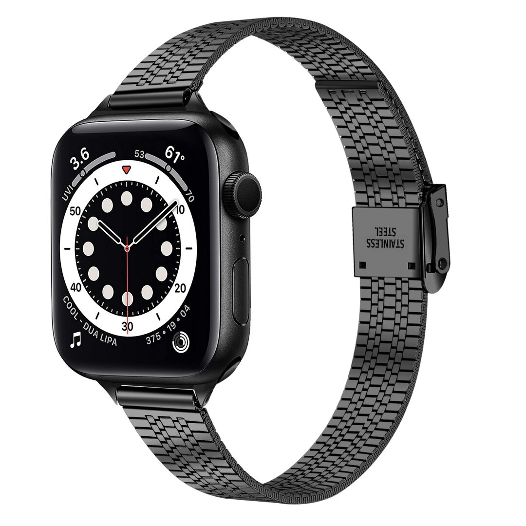 Edelstahl Slim Fit Armband - Schwarz - Geeignet f&uuml;r Apple Watch 38mm / 40mm / 41mm / 42mm