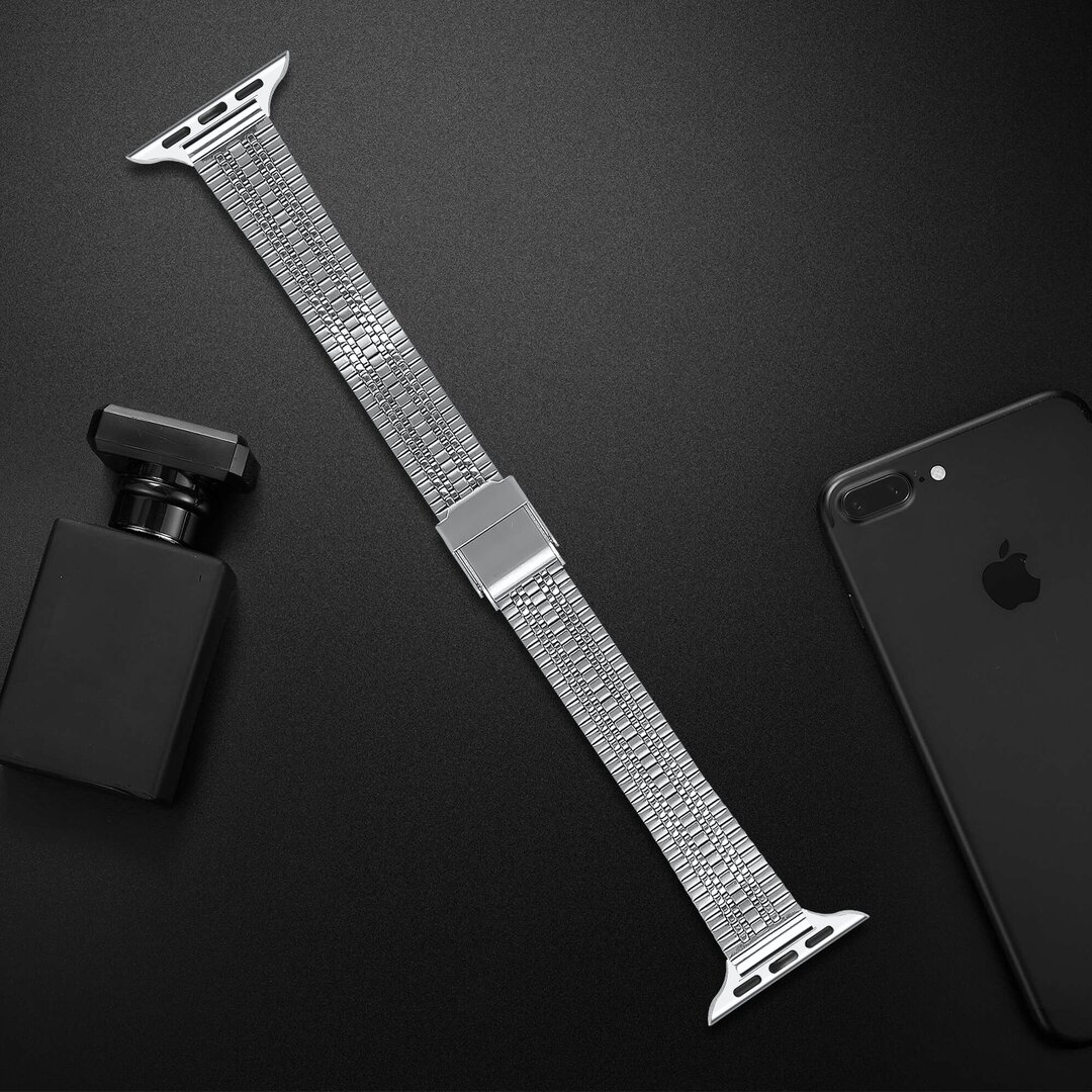 Edelstahl Slim Fit Armband - Silber - Geeignet f&uuml;r Apple Watch 44mm / 45mm / 46mm / 49mm