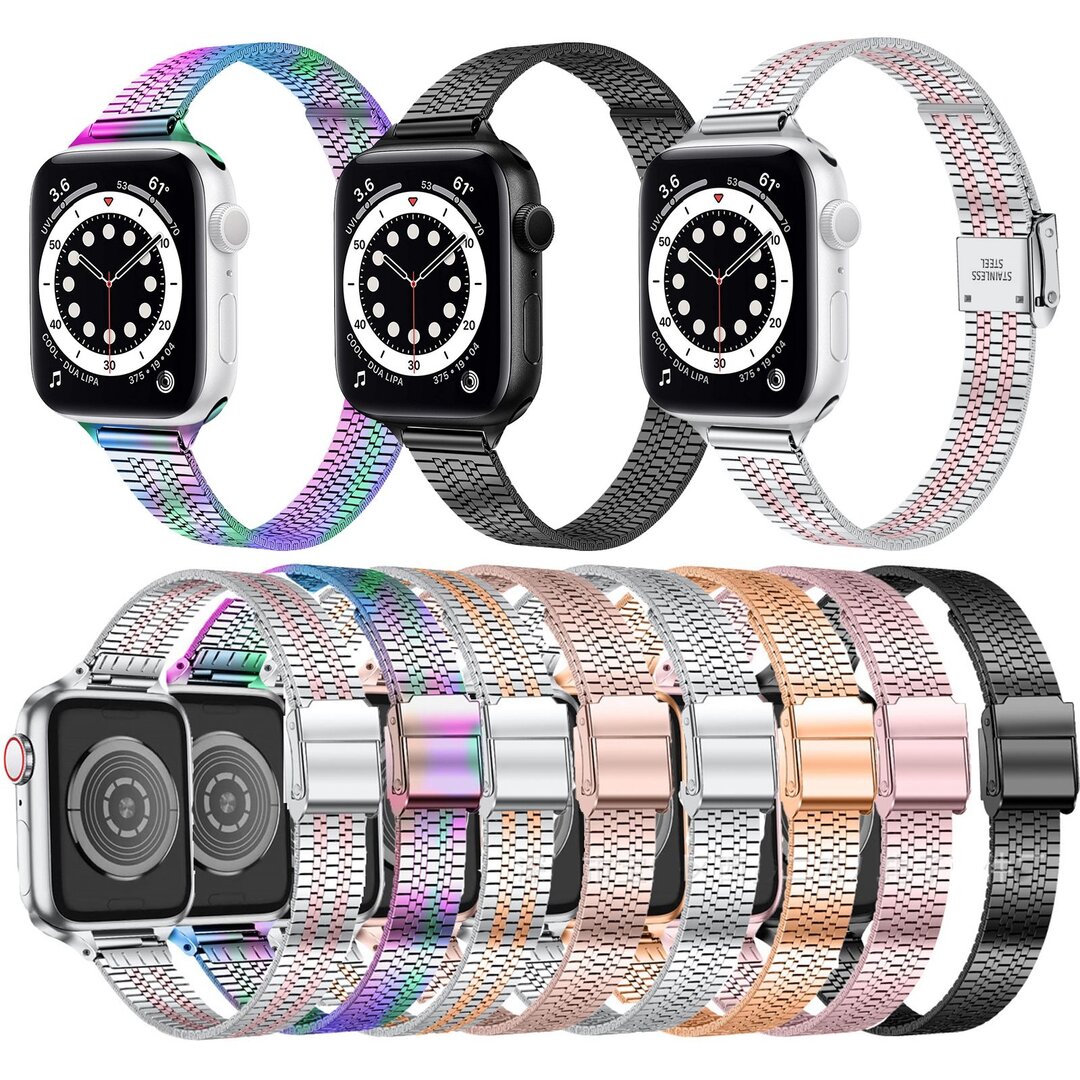 Edelstahl Slim Fit Armband - Silber - Geeignet f&uuml;r Apple Watch 44mm / 45mm / 46mm / 49mm