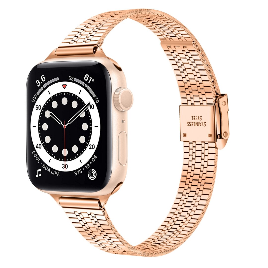 Edelstahl Slim Fit Armband - Champagner Gold - Geeignet f&uuml;r Apple Watch 44mm / 45mm / 46mm / 49mm
