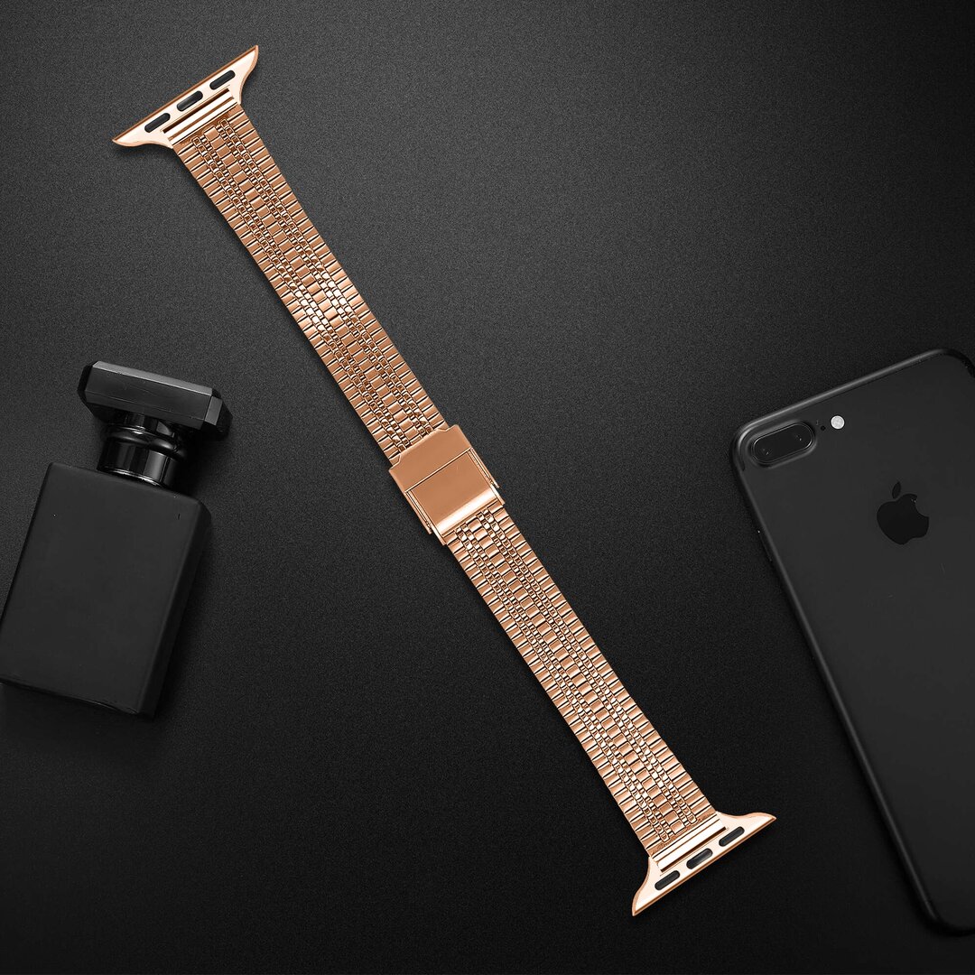 Edelstahl Slim Fit Armband - Champagner Gold - Geeignet f&uuml;r Apple Watch 44mm / 45mm / 46mm / 49mm