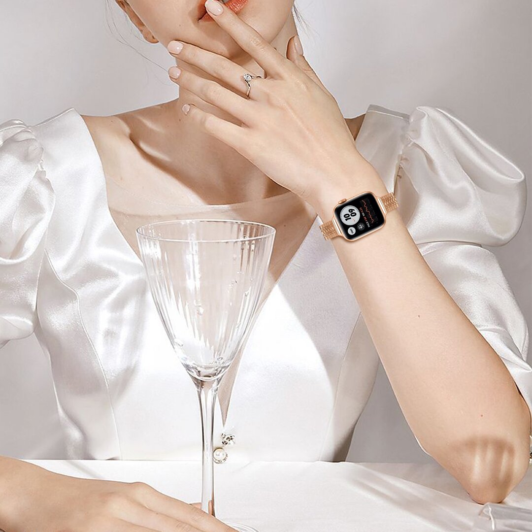Edelstahl Slim Fit Armband - Champagner Gold - Geeignet f&uuml;r Apple Watch 44mm / 45mm / 46mm / 49mm